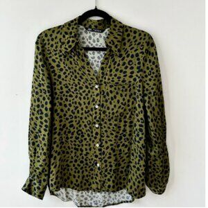 ZARA Green and Black Animal Print Long Sleeve Button Down